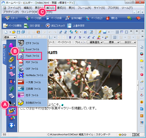ホームページ・ビルダーでページに貼り付けるには イメージ4